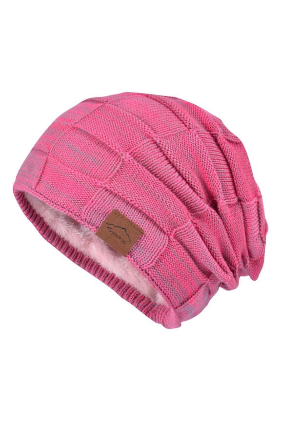 Slouchy Beanie for Men and Women Cable Knit Hat Winter Warm Skull Cap Pink