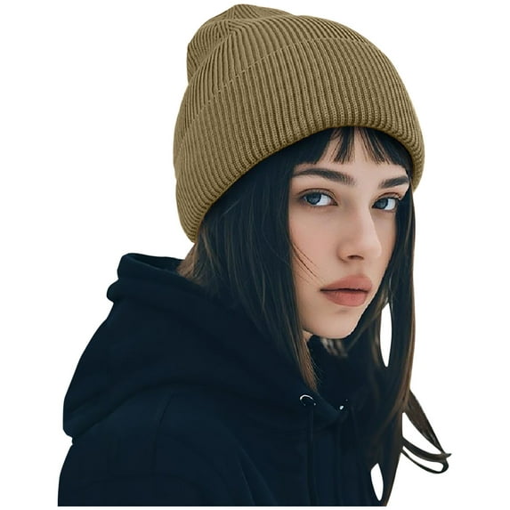 Slouchy Beanie for Men and Women Classic Cuffed Beanies Solid Colors Knitted Caps Khaki