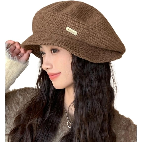 Slouchy Berets Soft Comfy Knitted Cap Oversized Painter Hat Wool Blend French Berets with Brim Beanie Hat for Women