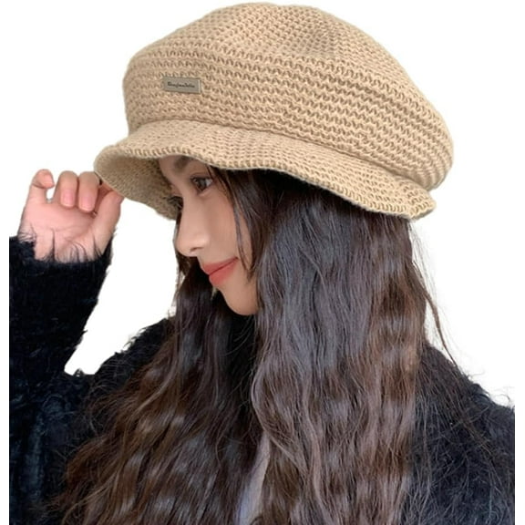 Slouchy Berets Soft Comfy Knitted Cap Oversized Painter Hat Wool Blend French Berets with Brim Beanie Hat for Women