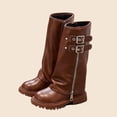 thumbnail image 1 of Slouchy Boots for Girls' Tall Riding Boots Fashion Cute Toddler/Infant Fold Over Boots Round Toe Pull On Leather Boot Mid Calf Chunky Boots, 1 of 8