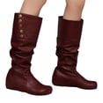 thumbnail image 1 of Slouchy Boots for Women Hidden Wedge Low Heel Retro Leather Round Toe Adjustable Button Fold Over Mid Calf Booties, 1 of 6