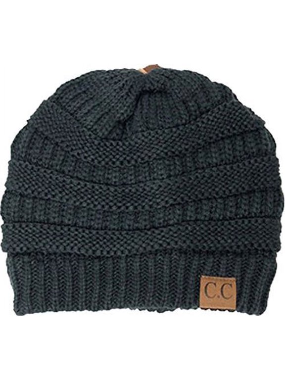 Slouchy Cable Knit Beanie Skully Hat, One-Size, Dark-Grey