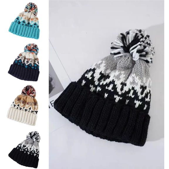 Slouchy Chunky Knit Beanie - Cozy Winter Bobble Hat for Women and Men Black Free