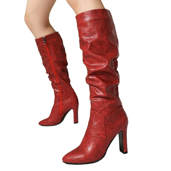 Slouchy Knee High Boots for Women 2025 Vintage Casual Leather Stiletto High Heel Winter Fall Dress Tall Boots