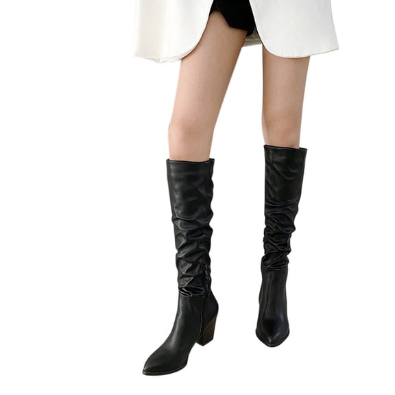 Slouchy Knee High Boots for Womens Gogo Boots Fashion Classic Pointed Toe Pull On Fall Weather Winter Zipper Boots