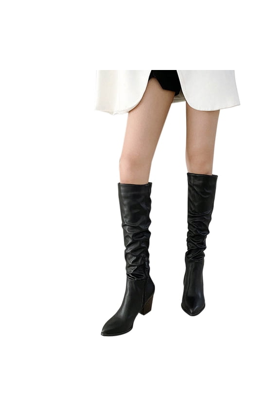 Slouchy Knee High Boots for Womens Gogo Boots Fashion Classic Pointed Toe Pull On Fall Weather Winter Zipper Boots
