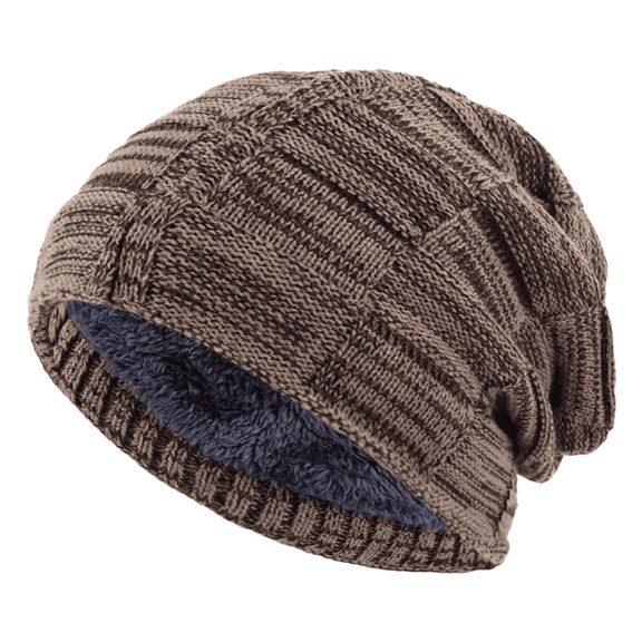 Slouchy Knit Beanie, Double Layer, Fleece Lined, Brown