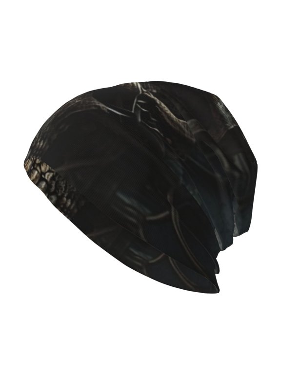 Slouchy Knit Beanie Hat, Warm Unisex Winter Cap for Men and Women , Cool Skull Head Gothic Death