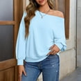 thumbnail image 1 of Slouchy Long Sleeve Shirts Pullover Tops for Daily Casual Off Shoulder Sweatshirt for Women Sky Blue M, 1 of 5