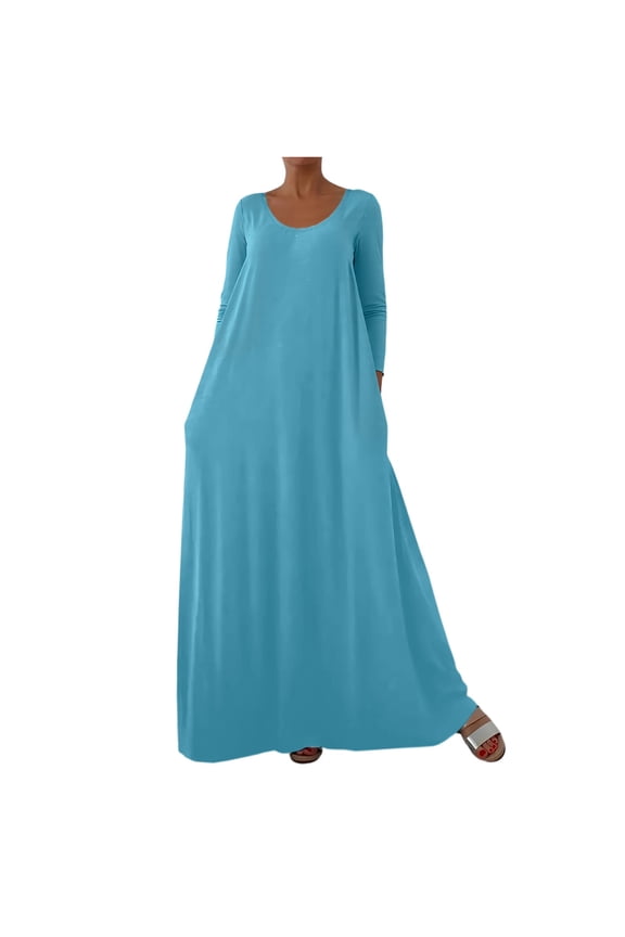 Slouchy Maxi Dress, Simple V-Neck Design for Effortless Style, Perfect Minimalist Dress for Moms, Students, and Comfort-Seeking Fashion Sky Blue S
