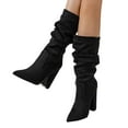 thumbnail image 1 of Slouchy Mid Calf Boots for Women Fashion Suede Pointed Toe Chunky High Heeled Dress Boots with Side Zipper, 1 of 5