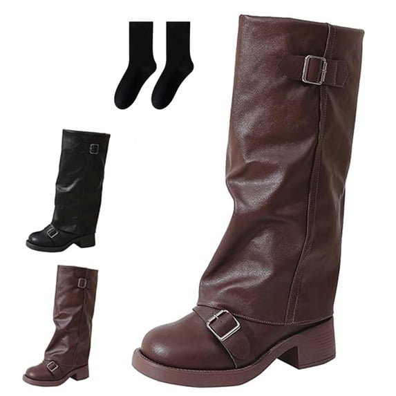 Slouchy Mid Calf Boots for Women,Fold over Boots,Slouchy Knee High Boots