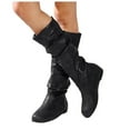 thumbnail image 1 of Slouchy Mid Calf Boots for Women Hidden Hight Increasing Wedge Booties Round Toe Flat Tall Boots, 1 of 8