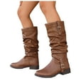 thumbnail image 1 of Slouchy Mid Calf Riding Boots for Women Casual Leather Buckle Pointed Toe Winter Fall Dress Knee High Boots, 1 of 8