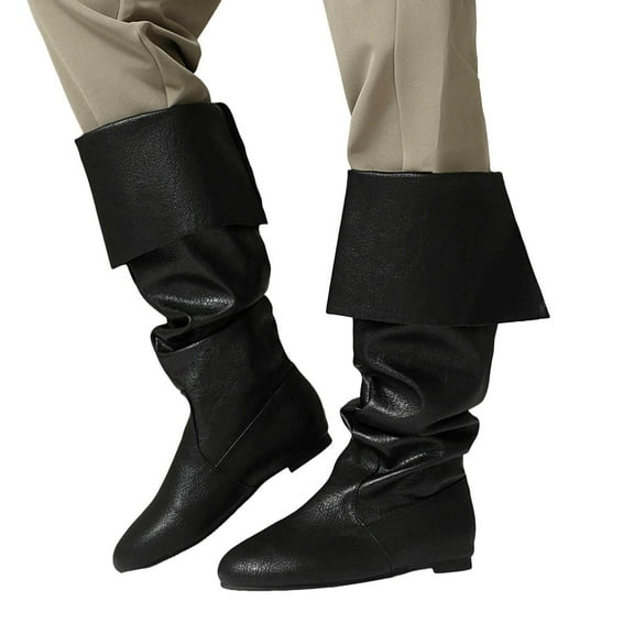 Slouchy Mid Calf Work Boots for Women Vintage Casual Leather No Heel Knee High Riding Boots Winter Fall Shoes