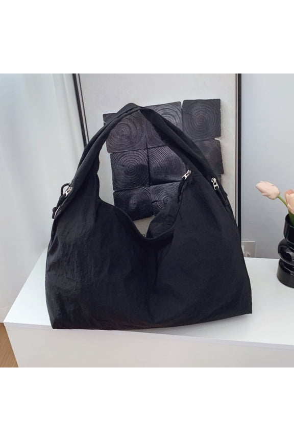 Slouchy Nylon Tote Bag for Women, Large Capacity Casual Shoulder Handbag for Gym Travel Weekend Commute, Lightweight Foldable Shopper with Comfort Strap