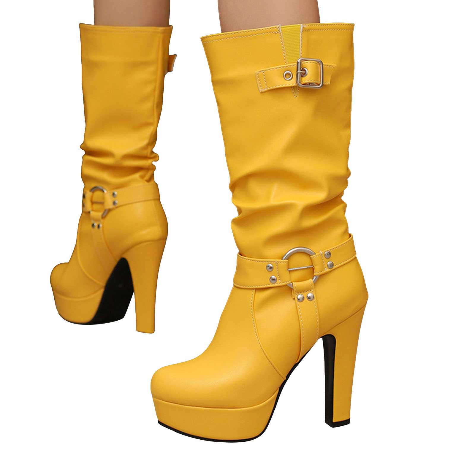 Slouchy Platform Boots for Women Extra Wide Calf Leather High