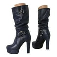 thumbnail image 1 of Slouchy Platform Boots for Women Extra Wide Calf Leather High Heels Dress Boots Fashion Casual Leather Buckles Pull on Winter Fall Tall Boots, 1 of 5