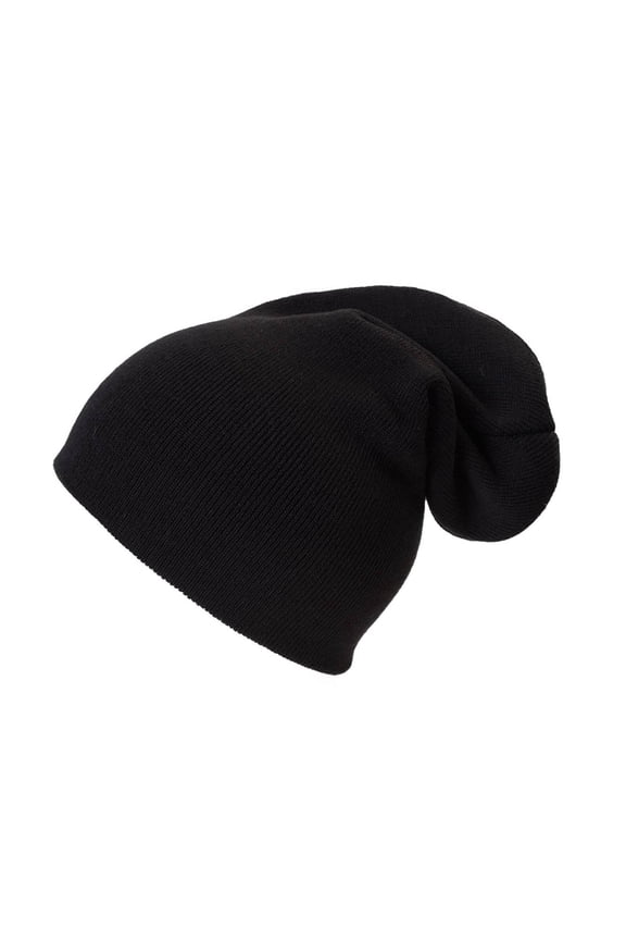Slouchy Ribbed Design Beanie, Black