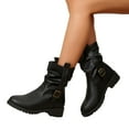 thumbnail image 1 of Slouchy Riding Boots for Women Lug Sole Chunky Low Heel Fashion Buckle Strap Slip on Round Toe Casual Ankle Booties Black 5.5, 1 of 5