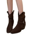 thumbnail image 1 of Slouchy Riding Boots for Women Suede Split Toe Trendy Strappy Chunky Heel Pull on Short Winter Booties Casual Western Mid Calf Boots, 1 of 7