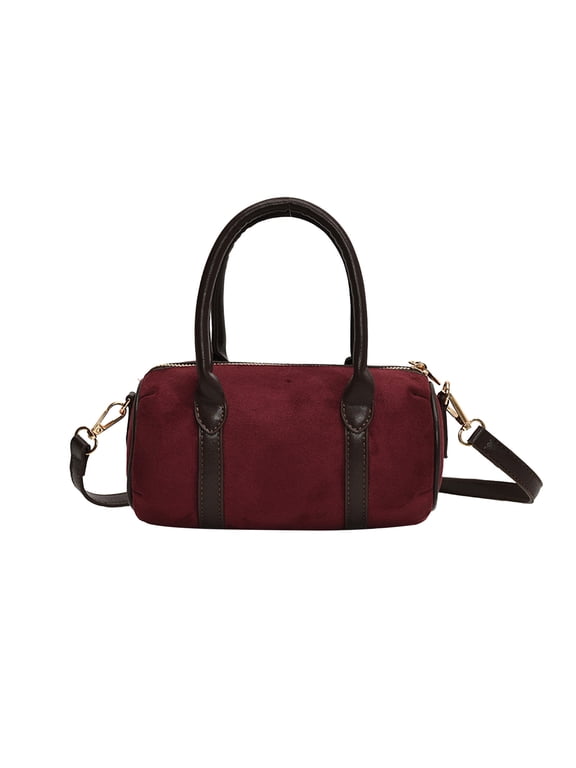 Slouchy Shoulder Bag,Brown Shoulder Bag,Leather Shoulder Bag,Shoulder Bags For Women,Nylon Shoulder Bag,Handle Bag Faux Suedes Purse Tote Bag Bostons Barrel Bag For Women Ladies(Red)