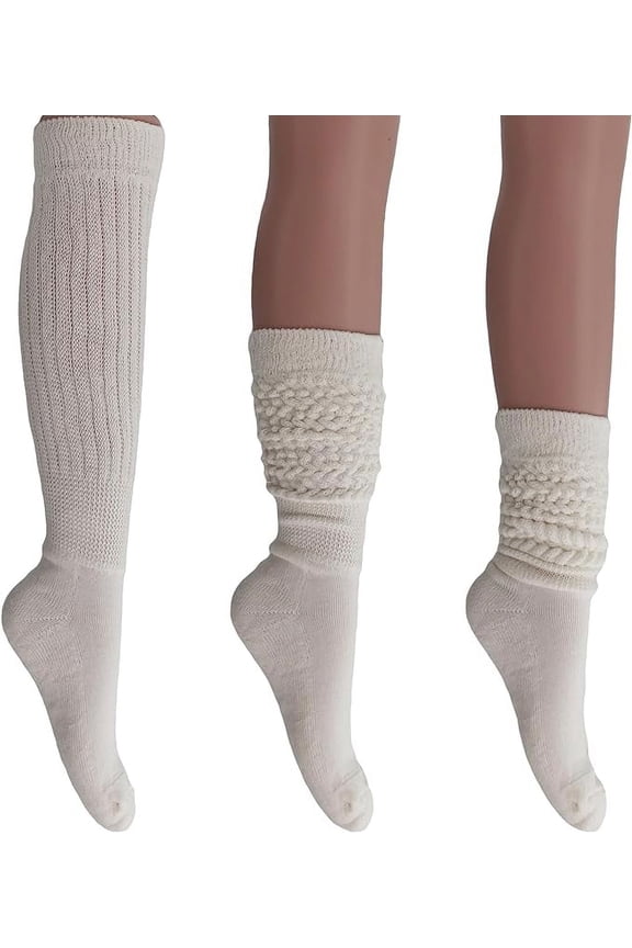 Slouchy Socks for Women Pack 3 Pairs Cotton Shoe Size 5 to 10 - Ivory