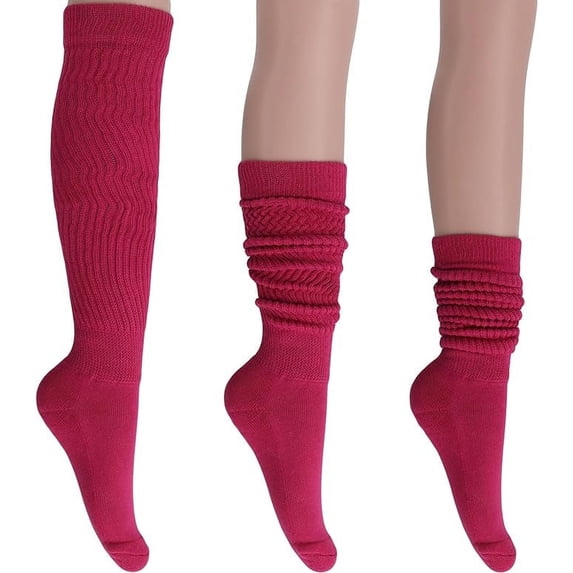 Slouchy Socks for Women Pack 3 Pairs Cotton Shoe Size 5 to 10 - Fuchsia