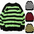 thumbnail image 1 of Slouchy Striped Sweaters for Women Oversized Ripped Shirts Long Sleeve Crewneck Pullover Knitted Fall Top, 1 of 3