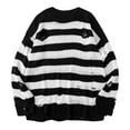 thumbnail image 1 of Slouchy Striped Sweaters for Women Oversized Ripped Shirts Long Sleeve Crewneck Pullover Knitted Fall Top, 1 of 3