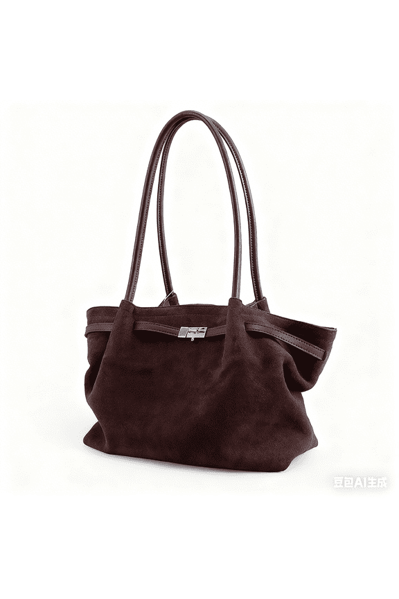 Slouchy Style Coffee Color Large Trapeze Tote Frosted Cow Skin Women Commuter Shoulder Bag Suede Retro Leisure Ladies Handbag