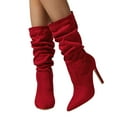 thumbnail image 1 of Slouchy Suede Mid Calf Boots for Women Sexy Pointed Toe Stiletto Heels Casual Dressy Booties, 1 of 8