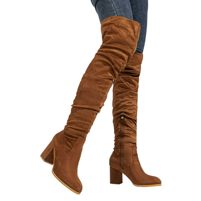 Slouchy Thigh High Boots for Women Fashion Suede Pointed Toe
