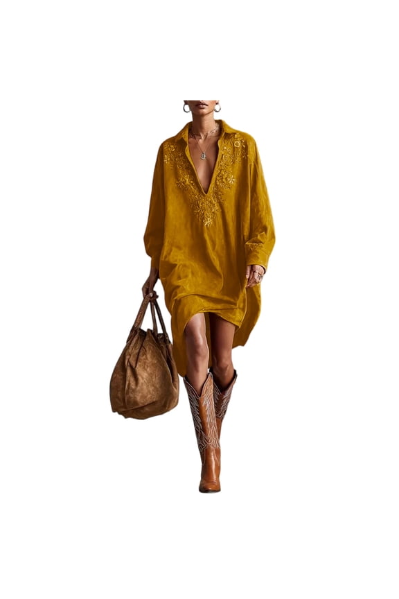 Slouchy V Neck Dress, Soft Faux Suede Fabric for Comfort, Minimalist Dress for Home Office, Lounging, and Simple Errands. Ginger M