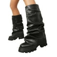 thumbnail image 1 of Slouchy Wide Mid Calf Fold Over Boots for Women 2025 Fashion Ruched Leather Platform Chunky Heel Tall Boots, 1 of 6