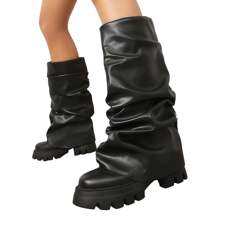 Slouchy Wide Mid Calf Fold Over Boots for Women 2025 Fashion