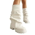 thumbnail image 1 of Slouchy Wide Mid Calf Fold Over Boots for Women 2025 Fashion Ruched Leather Platform Chunky Heel Tall Boots, 1 of 5