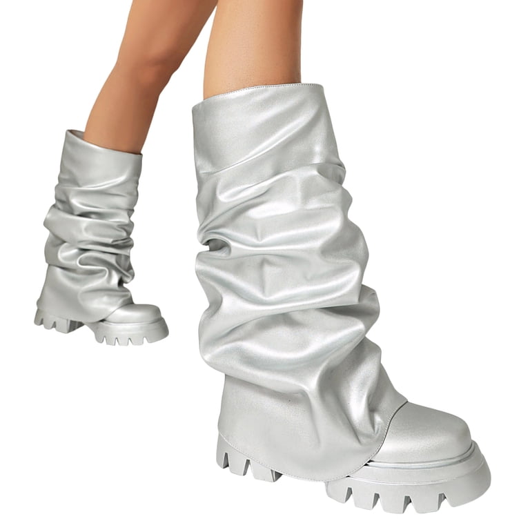 Slouchy Wide Mid Calf Fold Over Boots for Women 2025 Fashion