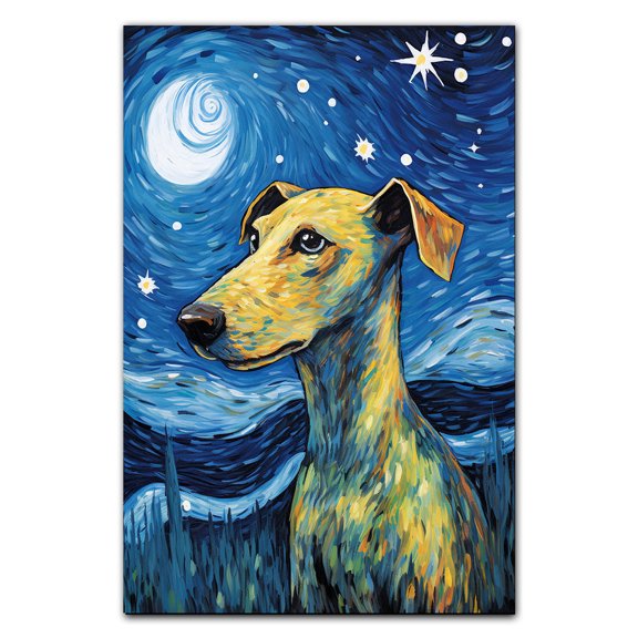 Sloughi Dog Art Canvas, Starry Night Van Gogh Oil Painting Art Print Poster Wall Decor Inspired Pomeranian Dog Pet Family Friend Peace