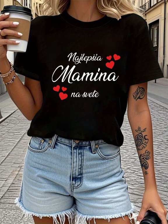 Slovak Najlepšia Mamina na svete The Best Mom in the World Graphic‑print Women's Crew‑neck Short‑sleeve T‑shirt for Spring and Summer