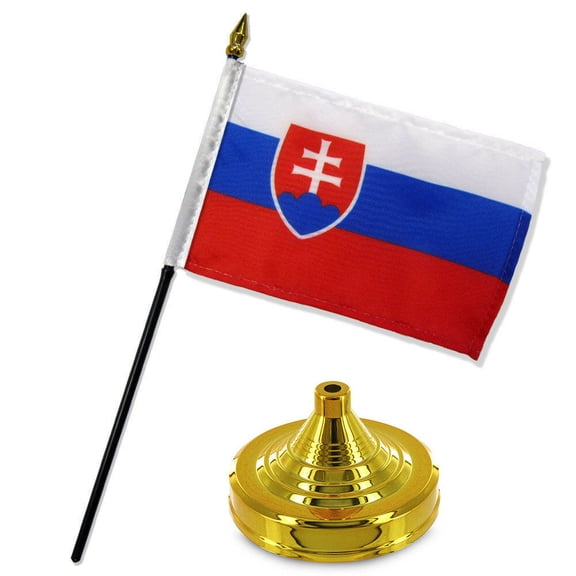 Slovakia 4"x6" Flag Desk Set Table Stick Gold Base