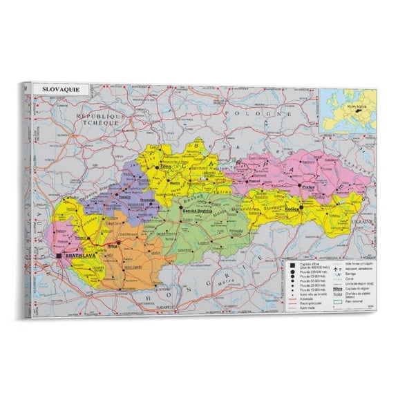 Slovakia Map Posters Canvas Poster Wall Art Picture Prints Hanging Photo Gift Decor Home Posters Artworks 12x18inch(30x45cm)