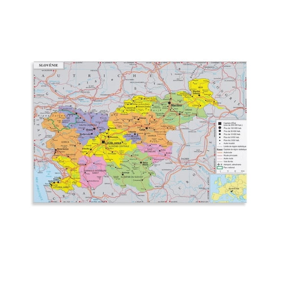 Sloven-ia Map Posters Canvas Poster Wall Art Picture Prints Hanging Photo Gift Decor Home Posters Artworks 08x12inch(20x30cm)