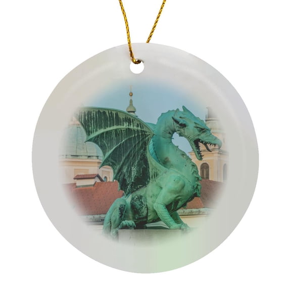 3drose, Slovenia, Dragon Bridge, Circle Porcelain Ornament