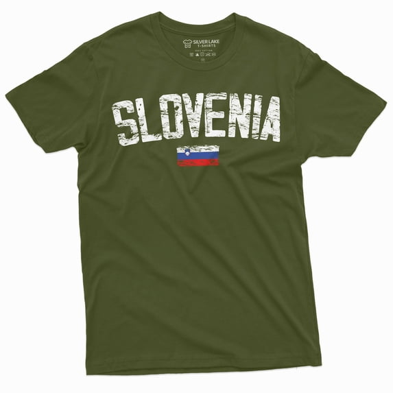 Slovenia T-shirt Slovenija Flag Mens Tee Shirt Nation Patriotic Tee Shirt (Medium Military Green)