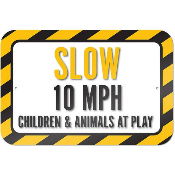 Slow 10 MPH Children And Animals At Play Sign