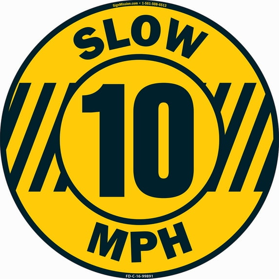 Slow 10 Mph Non-Slip Floor Marker | 16" Circle Vinyl Decal | Protect Your Business, Work Place & Customers | Made in The USA