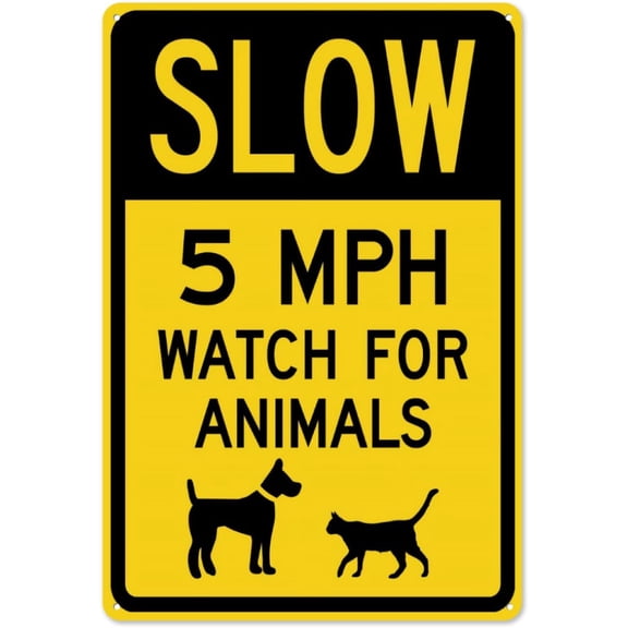 Slow 5 MPH Watch for Animals (with Graphic) Duty Aluminum Sign 8" X 12" inches