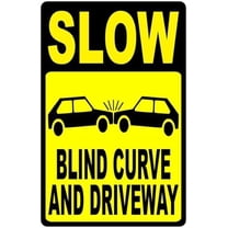 Slow Blind Curve and Driveway Sign Speed Limit Slow Signs Metal Tin Signs 12 X 8 Inches Safety Caution Sign for Indoor or Outdoor